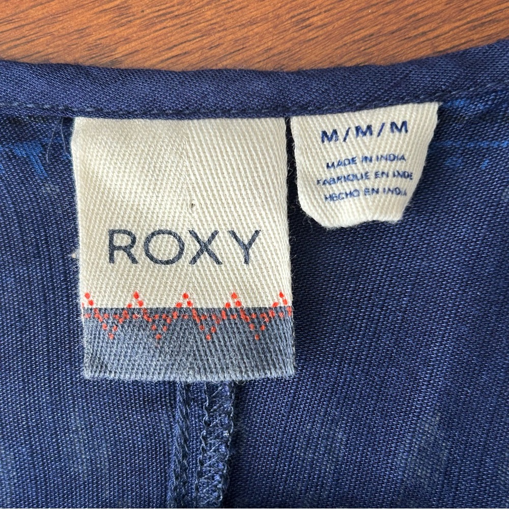Roxy Navy Print Tunic Boho 3/4 Quarter Button Dress - Picture 7 of 10